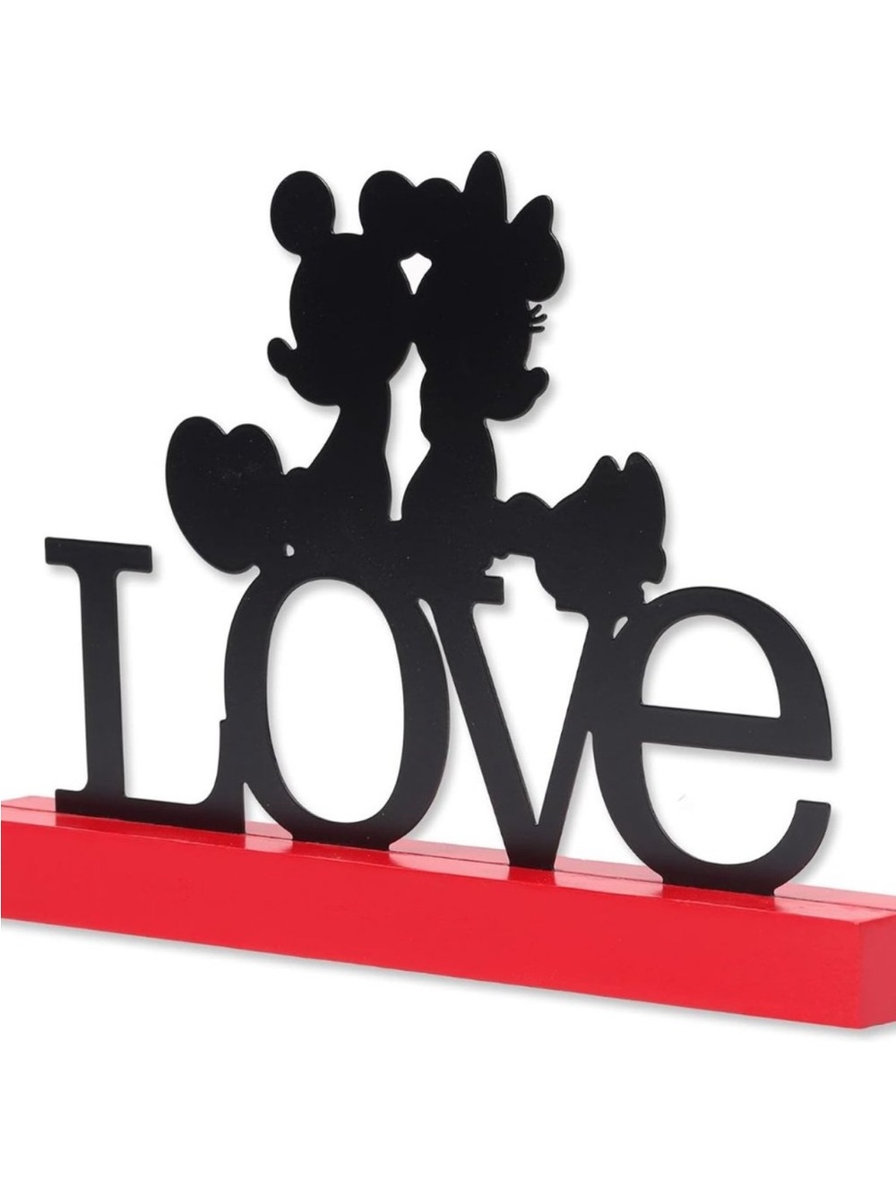 Mickey Mouse and Minnie Love Metal Decor on Red Wood Tabletop Decor